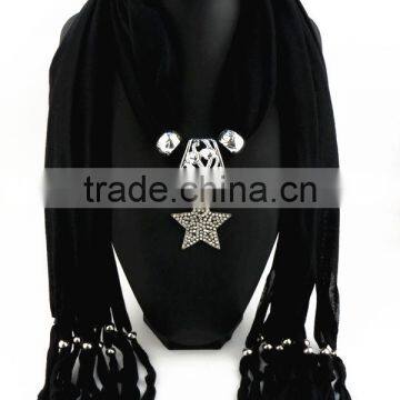 High end handmade crystal five point star pendant collar scarves elegant black wrap scarves winter warm jewelry scarves