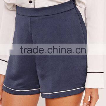 Custom Design Women Shorts Sleepwear Premium Satin Piping Detail Shorts Blue photo-4