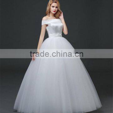 MGOO 2017 Off Sholder Short Sleeve Plain Crepe Custom Made Formal Bridal Gowns Lace Wedding Dresses photo-4