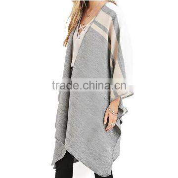 Fashionable 3/4 Sleeve no Button Custom Design Stripe Knitted Wholesale Poncho photo-2