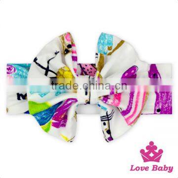 Korean Fancy OEM Service Lovely Style Knitted Pattern Printed Bow Custom Cotton Newborn Baby Headband Accessories photo-4