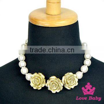 Wholesale Fashion Children Jewelry Pearl Golden Rose Flower Kid Pendant Necklace