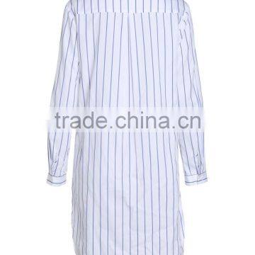Women's 100% Cotton Blue and White Stripe Button-up Long Blouse/shirt Dress in Guangzhou photo-3