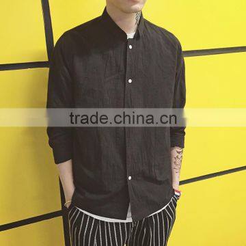 2017 Latest Custom Man Shirt Design Solid Color Linen Cotton Mens Casual Shirts photo-3
