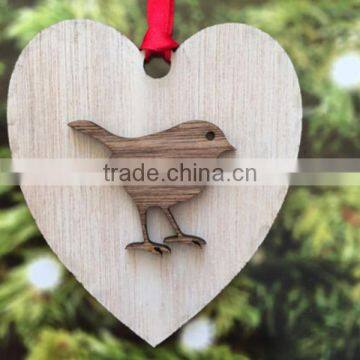 Lovely Christmas Hanging Decoration Heart Bird Layer Wood Crafts