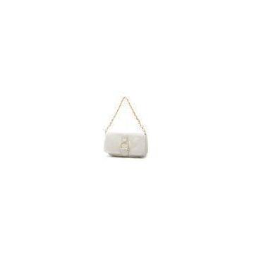 Square Ostrich Chain Strap Handbag White , Adjustable Shoulder Strap