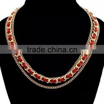 Gold Layered Weave Red Black Rope Necklace Dainty Layering Jewelry