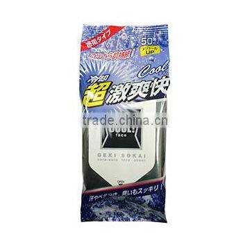 Japan Super Cooling Refreshing Wet Wipe for Face --- Menthol & Talc Contained --- 50sheets Wholesale photo-2