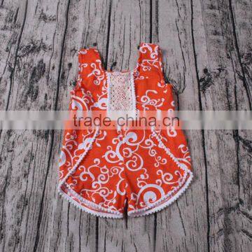 Wholesale Girls Orange Damask Printed Knit Cotton Summer Newborn Infant Baby Romper photo-2