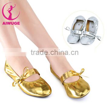 2017 shiny folding girls women soft ballet shoes PU ballet dance shoes