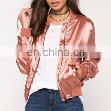 China Clothing Manufacturer Custom Plain Satin Bomber Jacket Wholesale photo-4