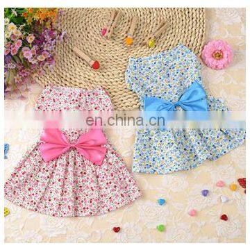 Fashion Beautiful Pink Blue Flower Bowknot Pet Puppy Apparel Small Dog Cat Clothes Wedding Dress Summer Dress S-XL