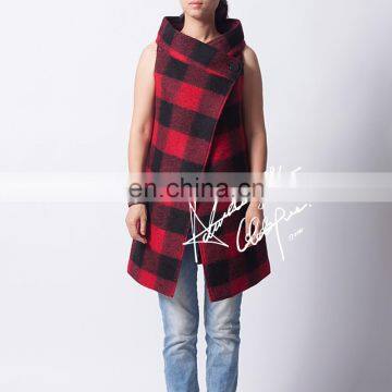 high quality ladies cape women red check sleeveless wool coats poncho wholesale