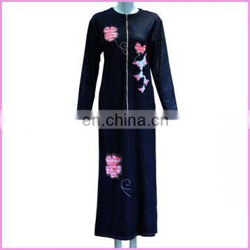 high qulity front zipper printed picture women abaya 2015 factory OEM lady abaya