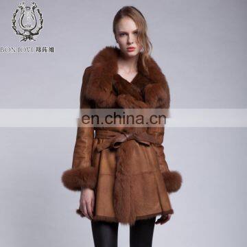Luxury Fox Fur Trimmed Sheepskin Fur Garment Winter Fox Fur Hood Fur Jacket Bonjovi Original Design DOUBLE FACE Fur Coat photo-4
