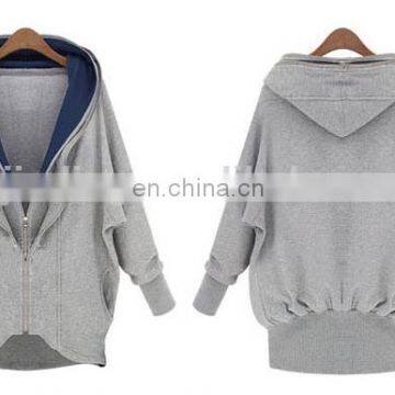 Factory OEM Apparel Women Sweatshirts Wholesale Organic Cotton Hoodie Bat Wing Sleeve 2-Layer Collar Zipper Sweatshirt photo-3