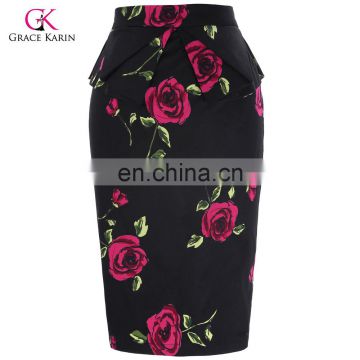 Grace Karin Occident Women's Hips-Wrapped Vintage Retro Cotton Printed Pencil Skirt CL008928-10