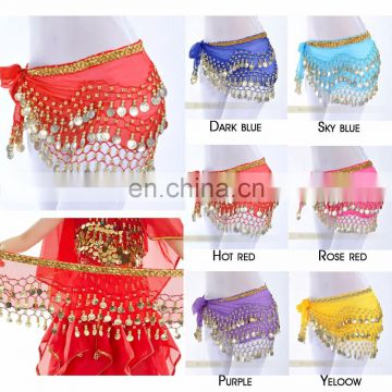 Bestdance 3 Rows Belly Dance Hip Skirt Scarf Wrap Belt Hip scarf Gold sequins Goin Coins