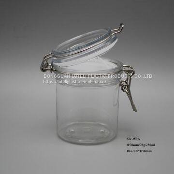 250ml Round PET Plastic Beauty Cosmetic Empty Jar and Transparent Container With Metal Clip for 250g Face Care Cream photo-5
