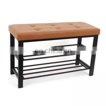 Customized Modern and Practical Metal Fabric Shoe Stool Shelves Storage Bench With Buttons for Living Room photo-2