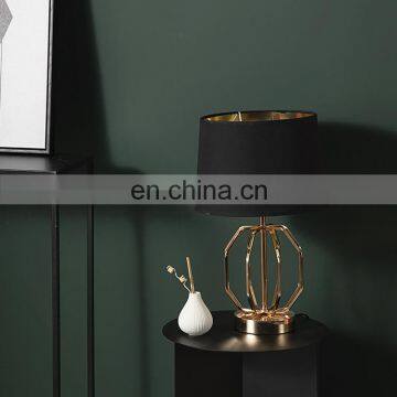 New arrival exquisite metal base design black cotton lampshade modern bedroom table lamp for hotel