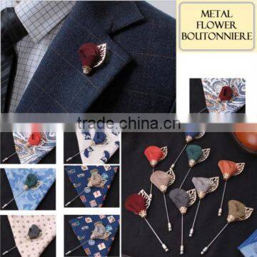 Men's Accessories Metal Flower Boutonniere Brooch Lapel Pin Tuxedo Corsage Prom