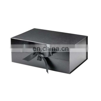 Custom A4 size black magnetic folding gift presentation box with ribbon