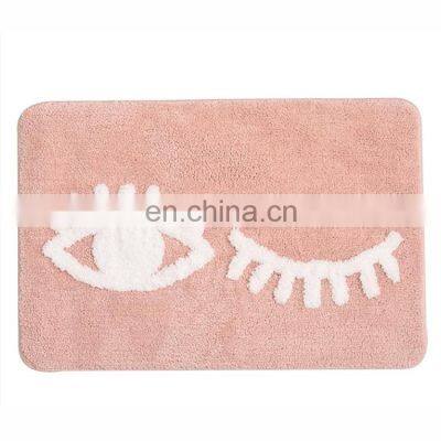 Non slip polyester microfiber water absorbent bath rug eyes design bath mat