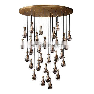 Unique Design Art Deco Luxury Custom Raindrop Gold Hotel Dining Room European Hanging Candle Light Crystal Pendant Chandelier