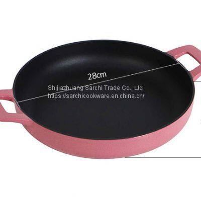 Magenta Enameled Cast Iron Frying Pan With Dual Handles photo-4