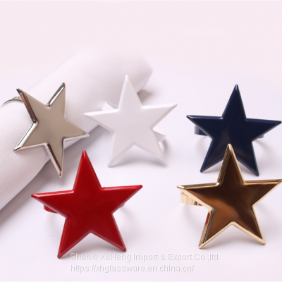 Rose Gold Silver Red White Colored Five-pointed Star Table Napkin Buckle Rings