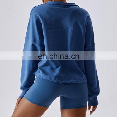 Quarter Zipper Loose Pullovers Women Factory Sales High Neck Soft Sweatshirt Hoodies photo-2