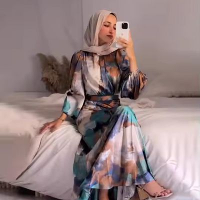 Plush Microfiber fabric for Eid Muslim Party Dress for Women Ramadan Print Abaya Long Dress Belt Morocco Vestidos Largos Dubai Robe Jalabiya