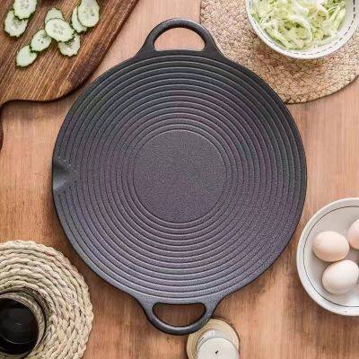 Korean BBQ Grill Pan, Nonstick Stovetop Grill Plate With Handles, Cast Iron Round Griddle Pan Indoor Outdoor Grilling 11.8in photo-5