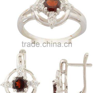 Round Cut Garnet Ring Earring Set