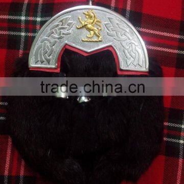 Scottish Full Dress Rampart Lion Rabbit Sporran With Celtic Design Cantle Made Of Leather Material