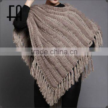 Factory direct wholesale price rabbit knitted pullover with wool knit /rabbit knitted fur cape