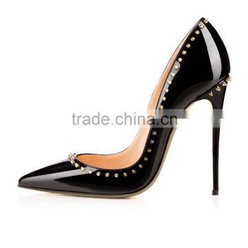 black patent leather spike shoes brand shoes high heel shoes for office lady 2016 fashion shoes