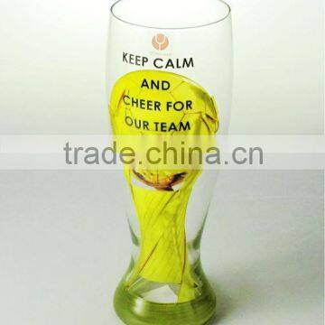 Clear handmade beer glass with decal wholesale