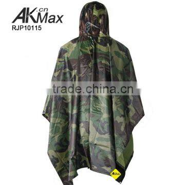 Breathable Nylon Woodland Camouflage Police Rain Poncho photo-3