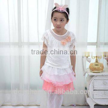 2014 Fashion Hot Sale children clothing lace neck t-shirt