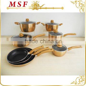 New Coffee Gold Color Aluminum Cookware Set Non Stick Coating Forged Imitation Looks photo-5