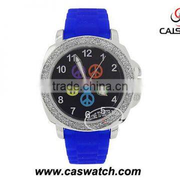 Blue plastic strap diamond decorate dial fashionable watch