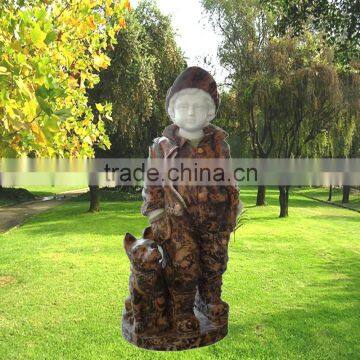 European Boy and Lucky Dog Marble Carved Statue