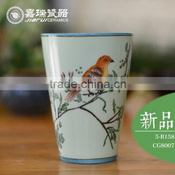 350ml porcelain coffee mugs with handpainted flower & Birds