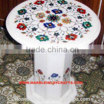 White Marble Inlay Coffee Table Top, Handmade Marble Inlay Table Top