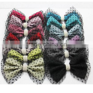 Generous Dot Mesh Chiffon Bows,Big Bow With Pearls,Bow Hair Accessories