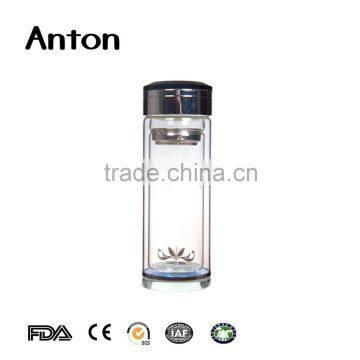 14oz Wholesale good quality glass water bottle custom double wall glass water bottle with plastic lid