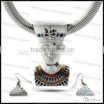 silver Nefertiti omega necklace earring set fashion ladys jewelry set
