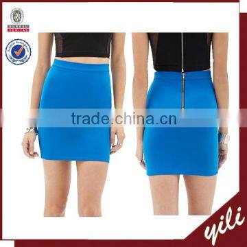 2015 new fashion ladys knitted fabric back zipper blue mini skirt